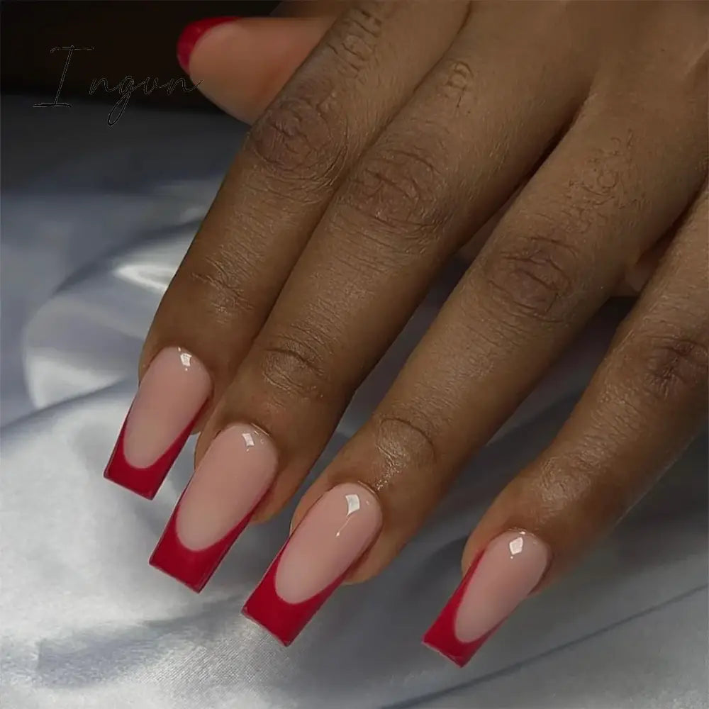 24Pcs French Tip  Press on Nails Short Coffin False Nails Simple Wearable Fake Nails Frosted Full Cover Press on Nail Tips Art