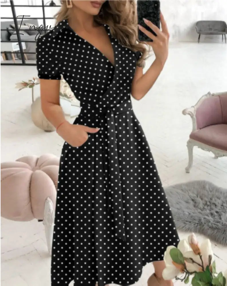 Ingvn - Spring and summer fashion plus size ruched dress long-sleeved V-neck print bag hip dress women's clothing dress for women