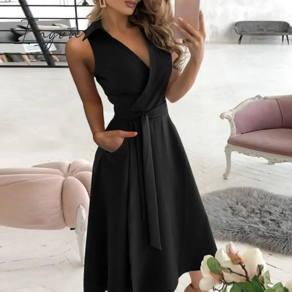 Ingvn - v neck long sleeve spring summer printed dress