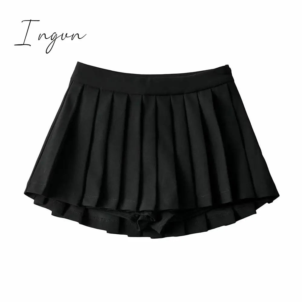 Ingvn - Summer High Waist Skirts Womens Sexy Mini Skirts Vintage Pleated Skirt Korean Tennis Skirts Short White Black