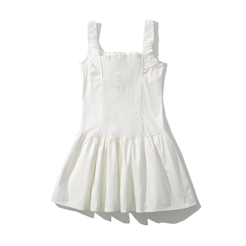 Summer Women Sexy  Ruched Chest Corset Style Tank Mini Dress Low Waist Sleeveless Female Holiday Party Robe