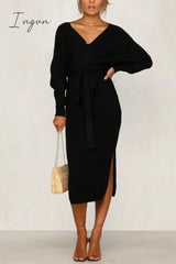 Ingvn -  V Neck Backless Sweater Dress(5 Colors)