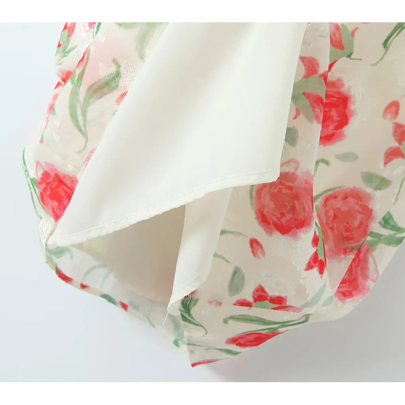 Sexy Elegant Women O Neck Thin Straps Floral Print Dress Vintage High Waist A-line Midi Holiday Summer Dresses Party Robe