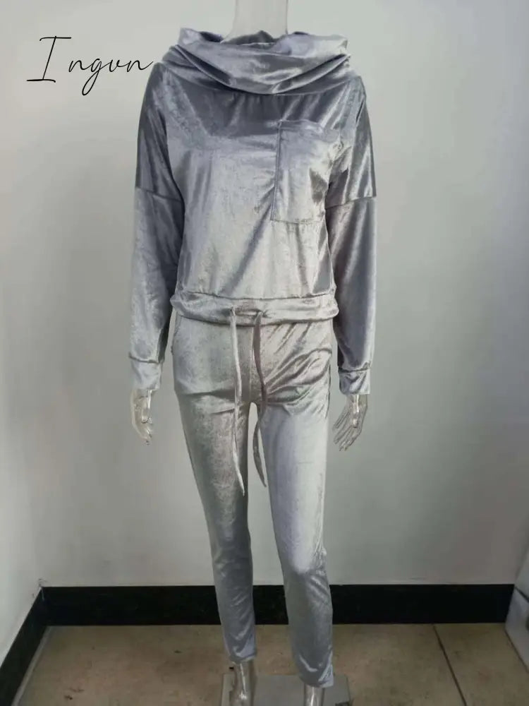 Ingvn - Autumn Velour Lounge Set Women  Two Piece Sets Velvet Velour Tracksuit Ladies Sweatsuit 2 Piece Outfits For Women