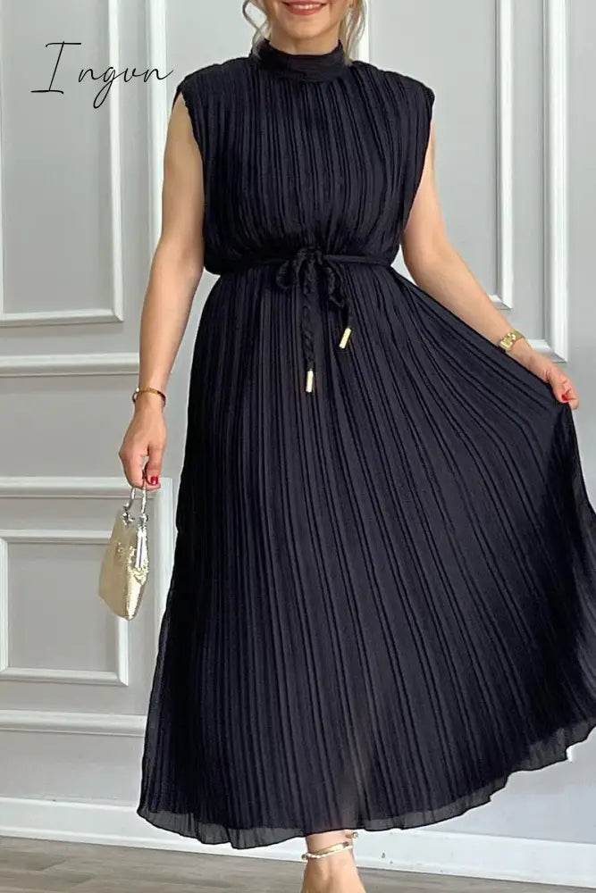 Ingvn - Sweet Solid Patchwork Frenulum Half A Turtleneck Sleeveless Dress Dresses