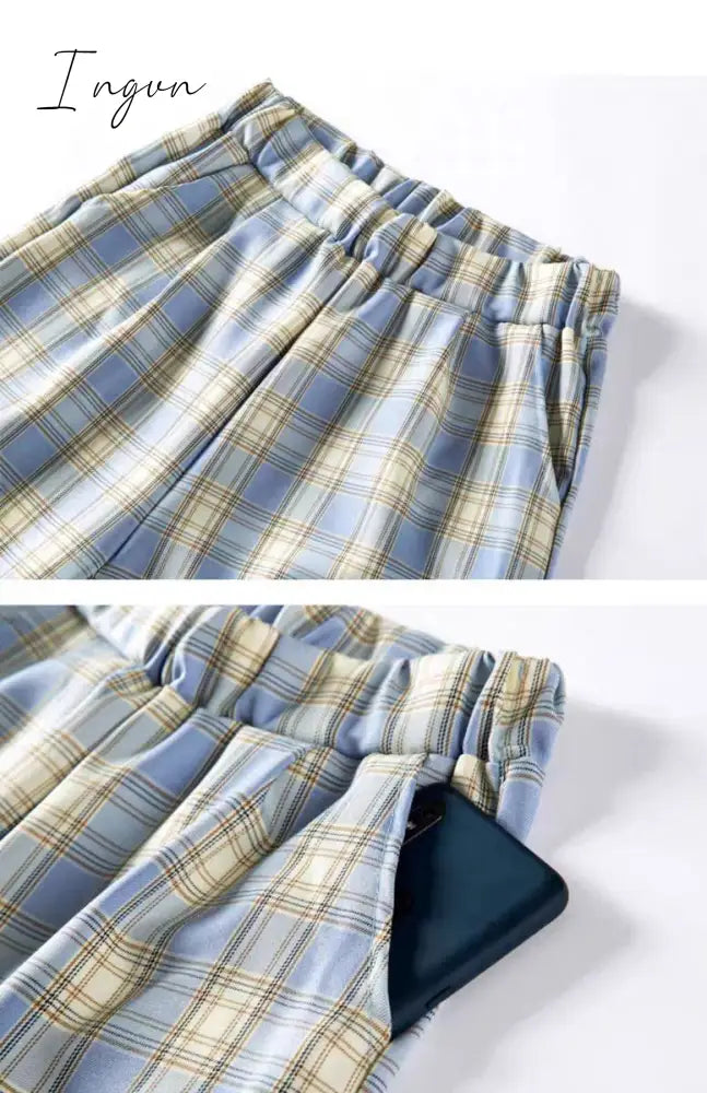Ingvn - Vintage Plaid Pants Women High Waist Plus Size Wide Leg Casual Female Trousers Summer Joggers Clothes Streetwear Girl Pants