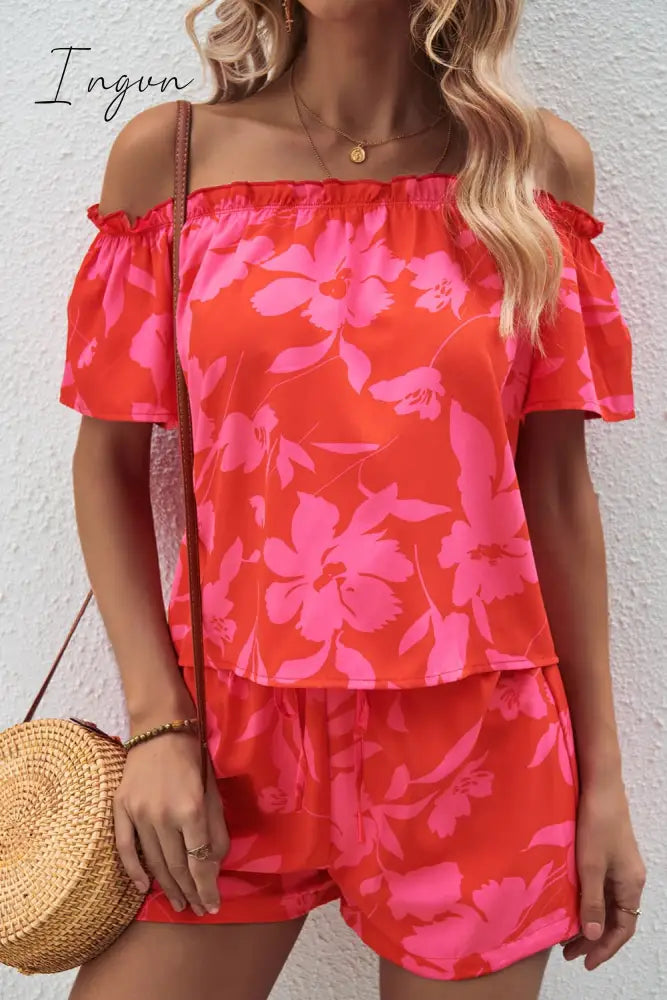 Ingvn - Floral Off-Shoulder Top and Shorts Set