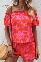 Ingvn - Floral Off-Shoulder Top and Shorts Set