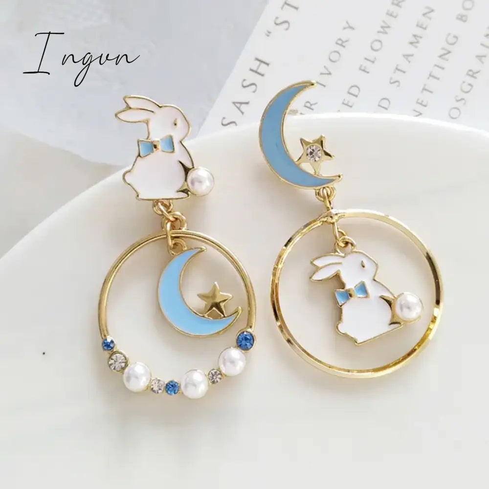 Korean Style Flower Cute Animal Dangle Earrings For Women Moon Stars Kitten Rabbit Balloon Asymmetric Earring Party Jewelry Gift