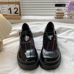 Platform Heels Mary Jane Shoes Simple Lolita Black Platform Heeled Shoes Student College Sweet Medium Heel Women Single Shoes