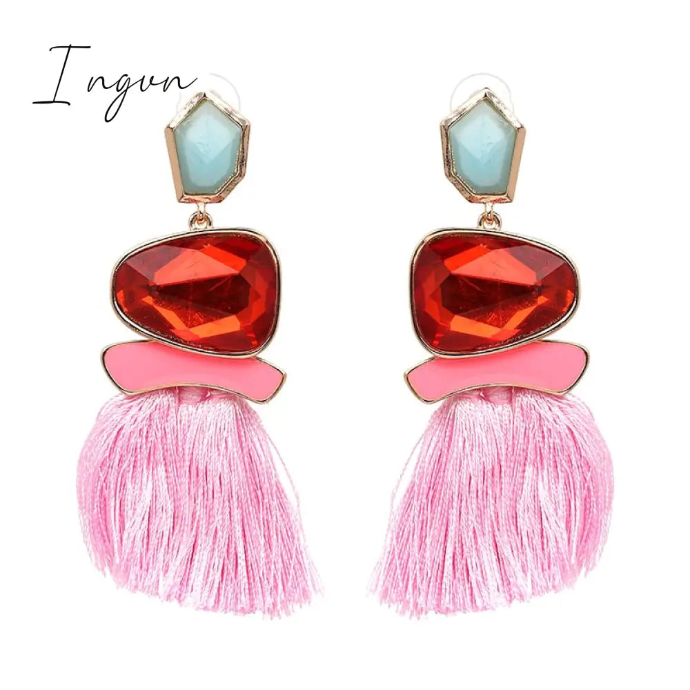 Ingvn - Bohemia Multicolored Tassel Earrings For Women Fashion Party Jewelry Fringe Dangle Earrings Statement Brincos 2023 Trend