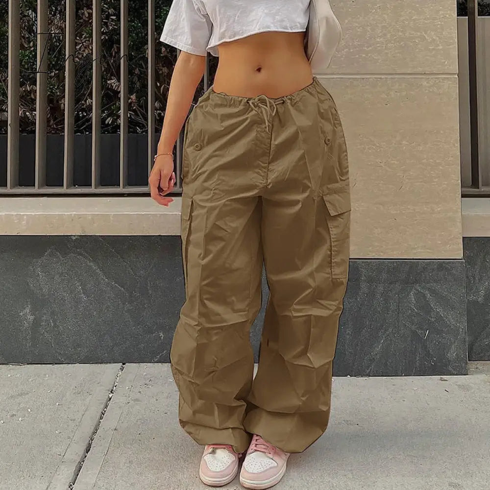 Ingvn - Y2K Clothing Oversized Plus Size Low Waist Parachute Loose Baggy Sweatpants Trousers Women Jogger Cargo Pants Streetwear Outfits