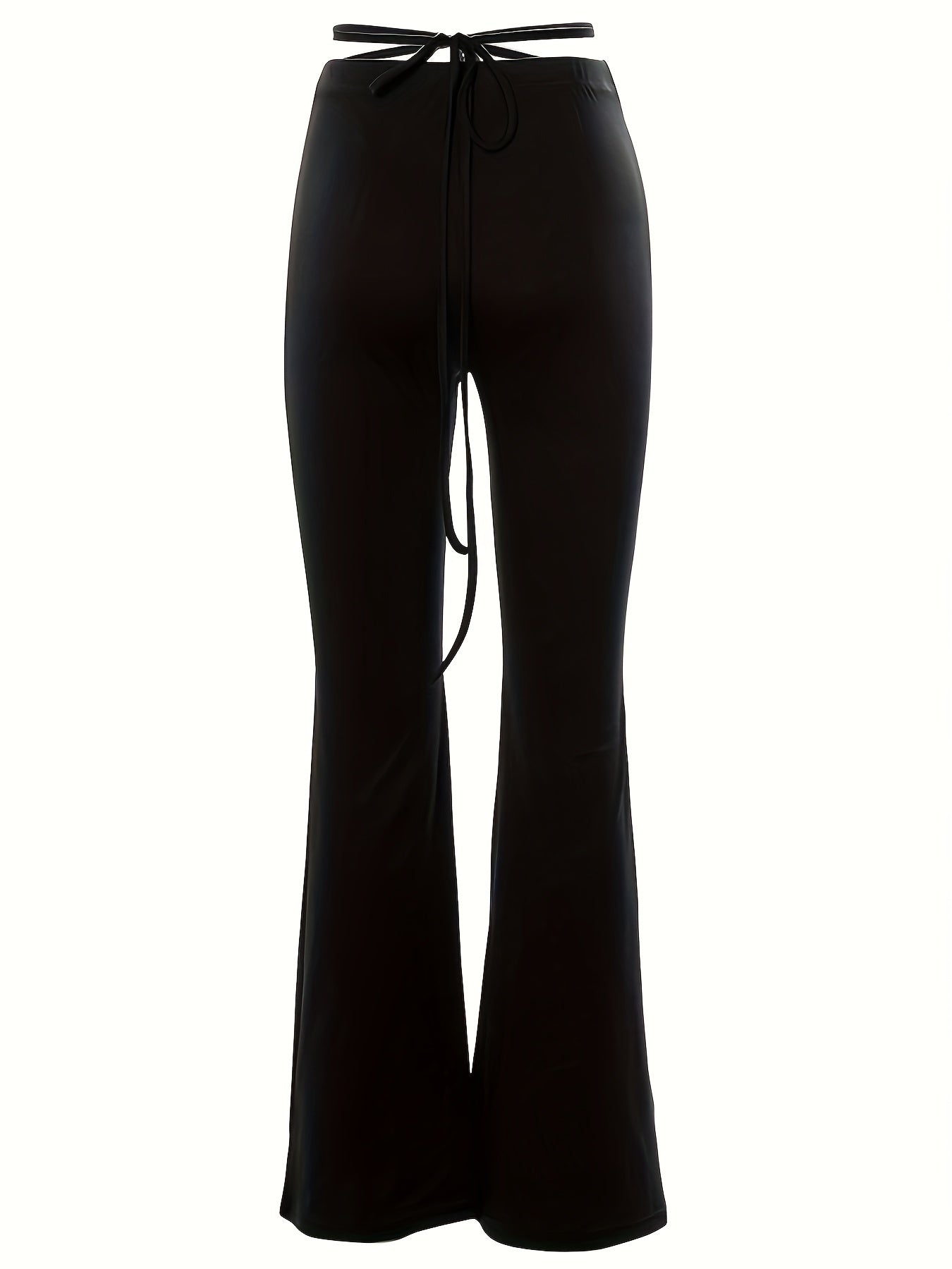 Solid Black High Waist Flare Leggings with Open Navel Criss Cross Straps - Body-Conforming & Fashion-Forward Wide Pants for Women