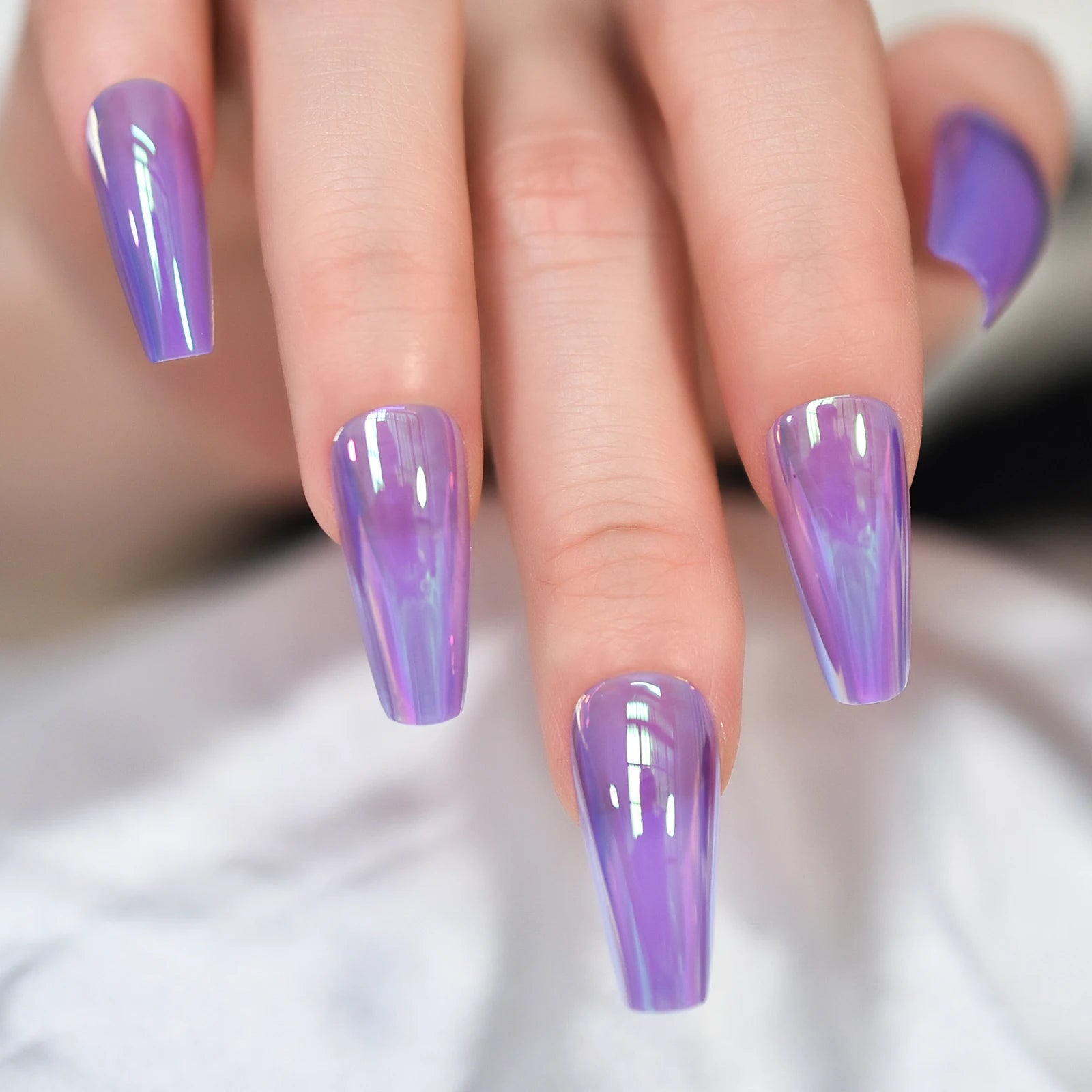 Silver Coffin Fake Nails Long Ballet Metallic False Nail Tips Solid Color Mirror Press On Nails Art Manicure At Home Salon Tools