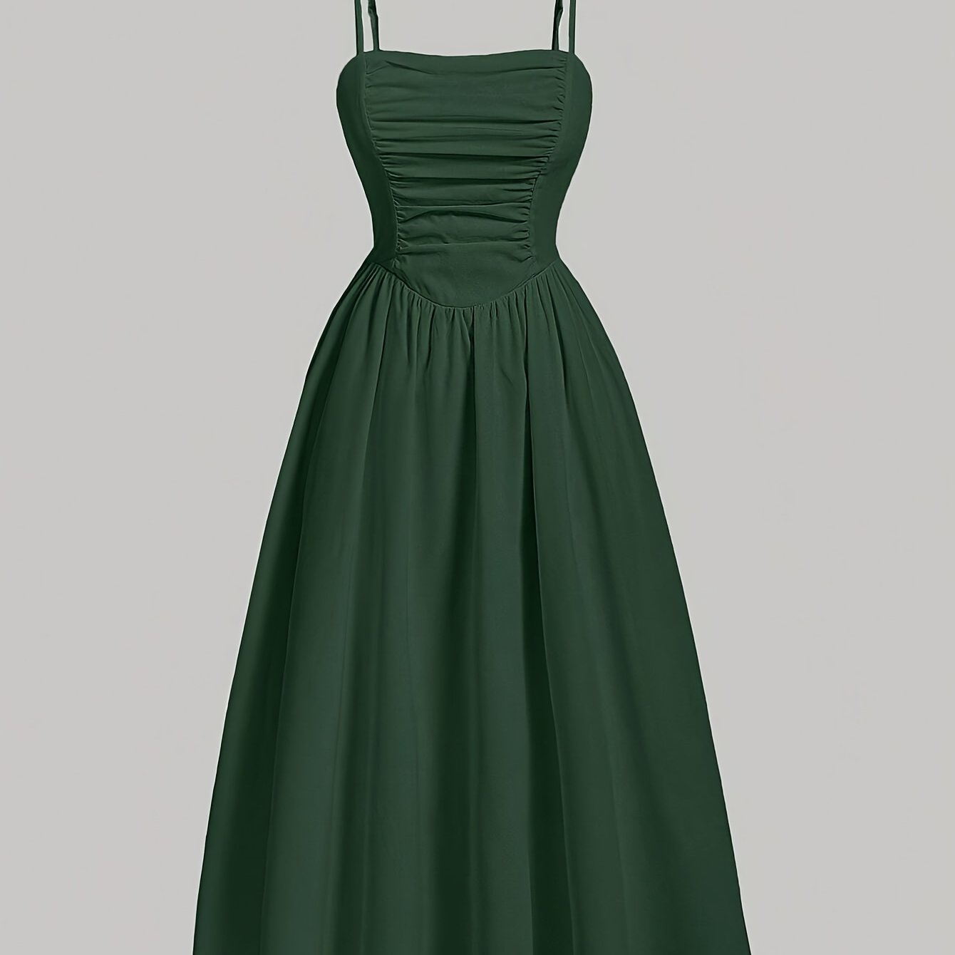Elegant Solid Color Polyester A-Line Dress for Women, All-Season Strapless Shirred Detail, Woven Pendulum Style, Perfect for Adult - Green