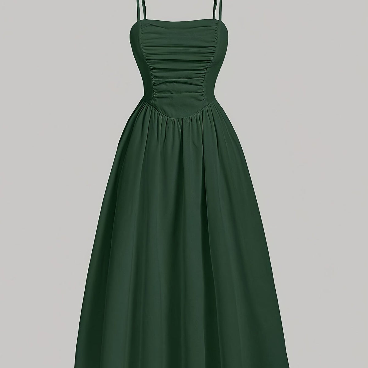 Elegant Solid Color Polyester A-Line Dress for Women, All-Season Strapless Shirred Detail, Woven Pendulum Style, Perfect for Adult - Green