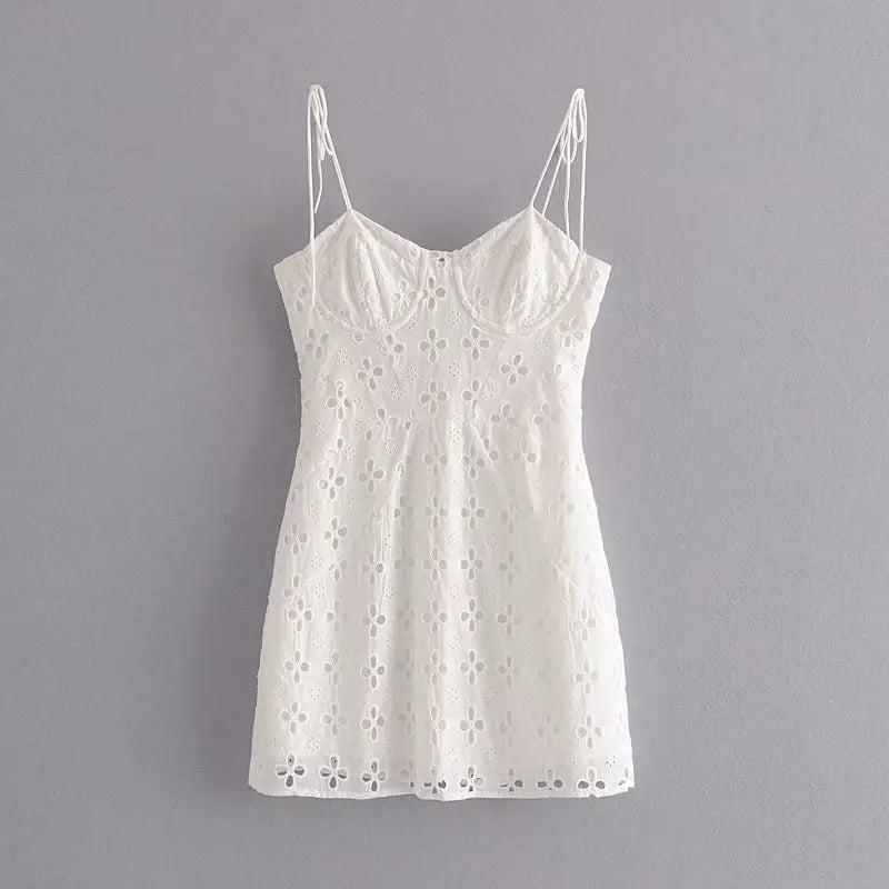 Voguable  Women Yellow Lace Trim Spaghetti Strap Bodycon Mini Dress Romantic Lady Backless Sleeveless Party Club Sexy Dress