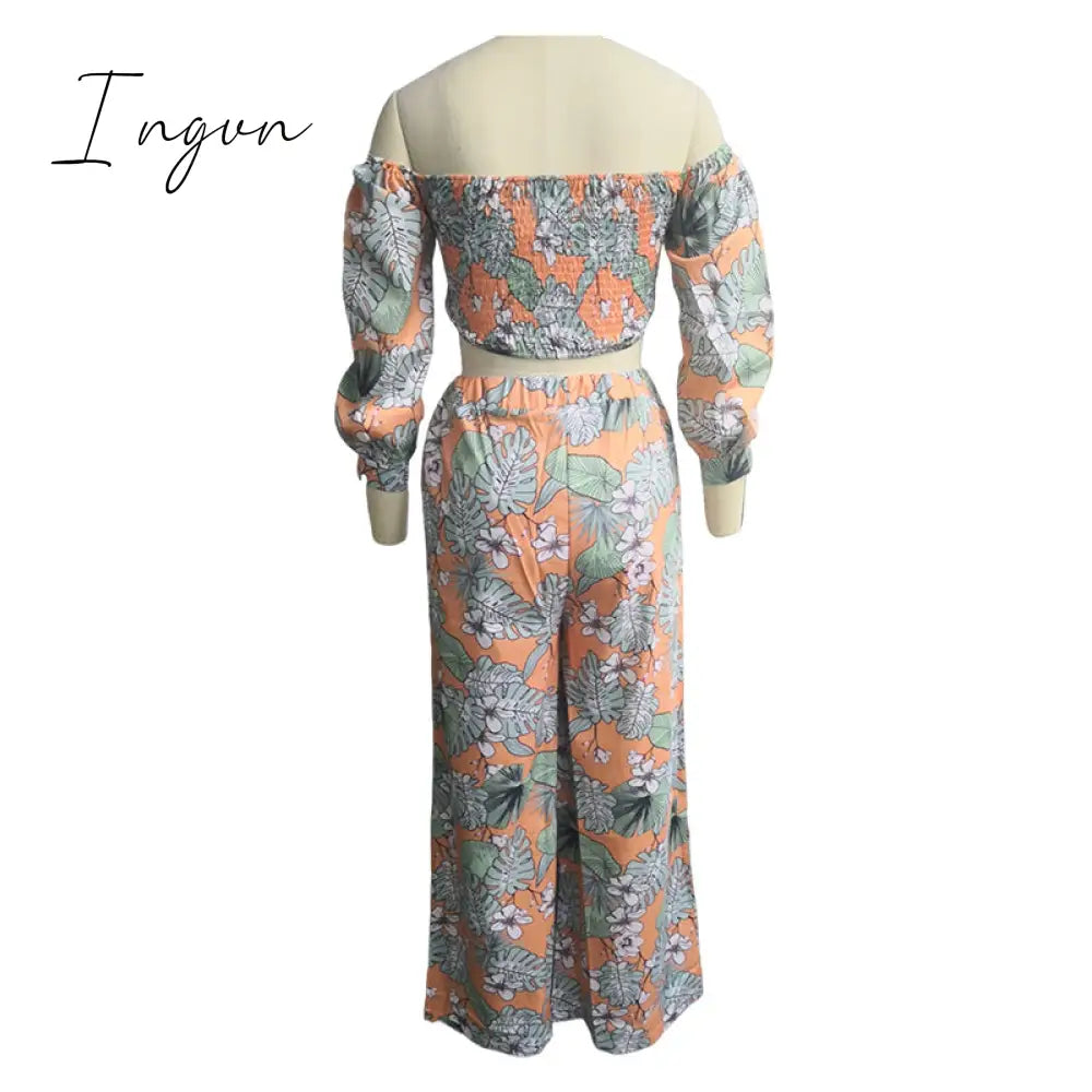 Ingvn - Women Fashion Two Piece Sets Print  Suits Summer Beach Streetwear Autumn 2 Piece SetsTops +Elegant Long Pants