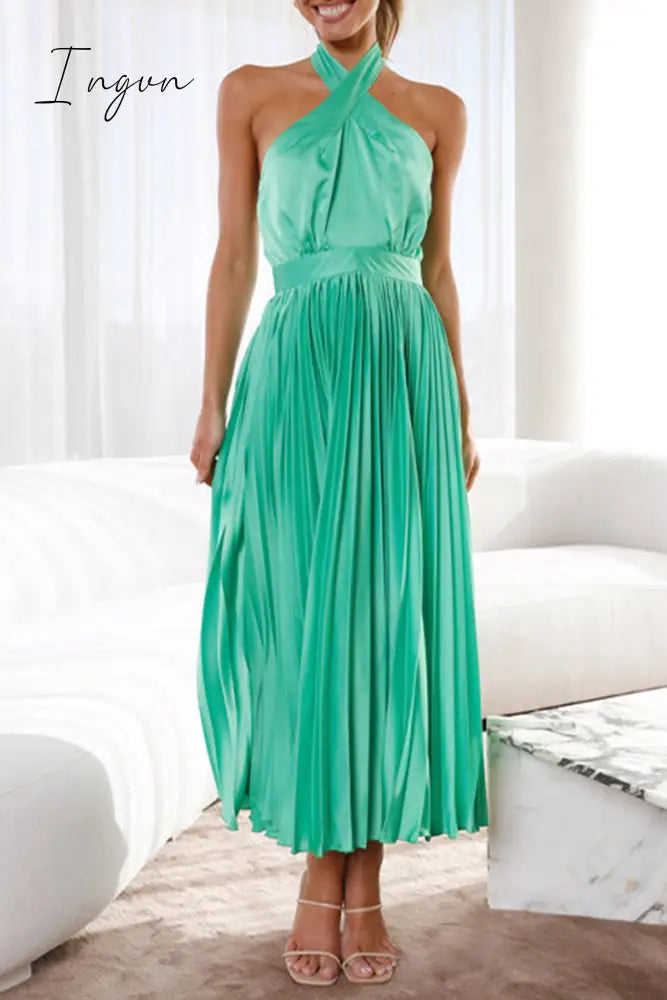 Ingvn - Elegant Solid Fold Halter Dresses