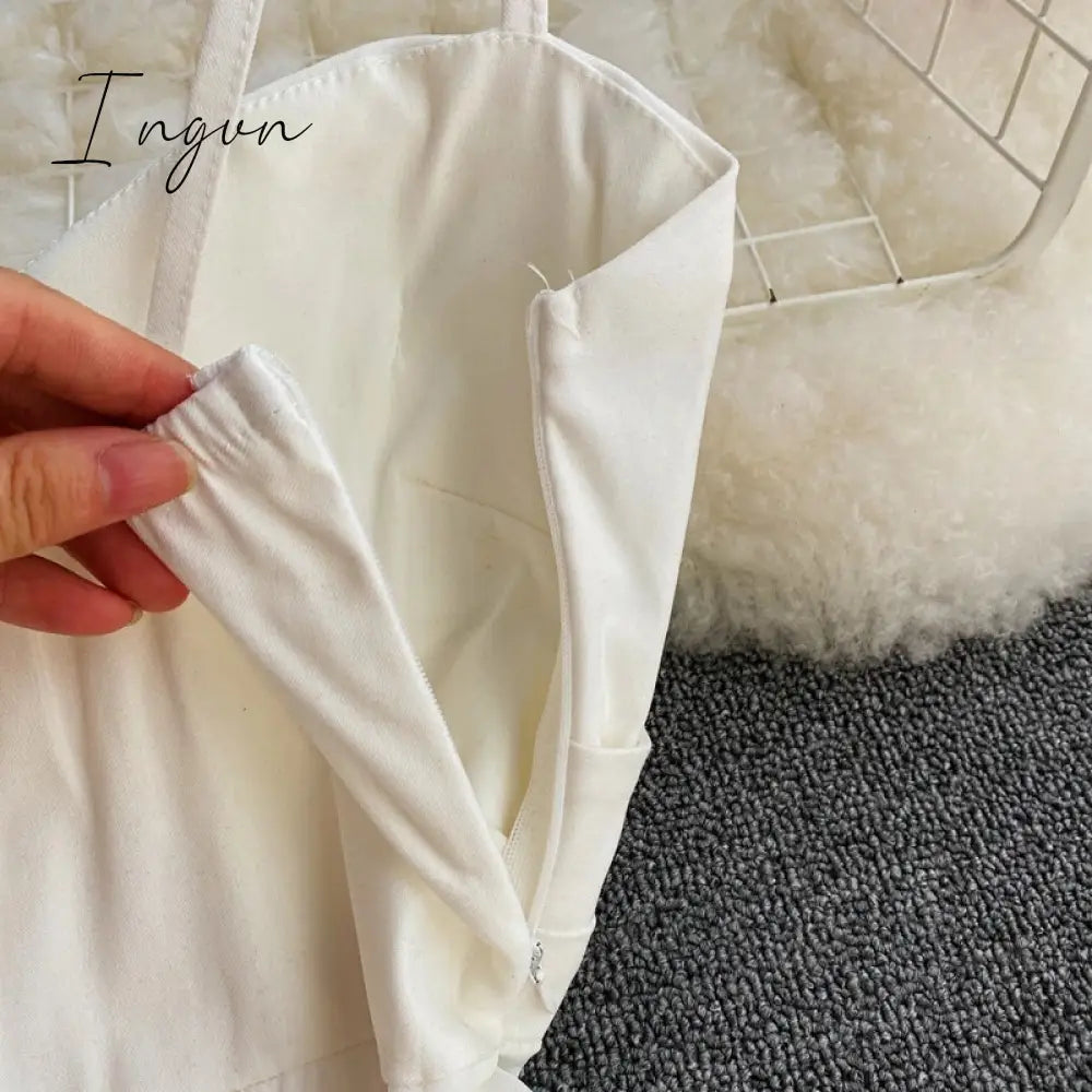 Ingvn - Women Dress Spring Summer French Elegant Sexy Gentle Temperament Female Irregular Tube Top Sling Big Swing Vestido