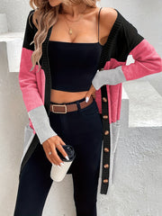 Versatile Long Sleeve Color Block Single Breasted Cardigan for Spring & Fall, Women's Clothing
