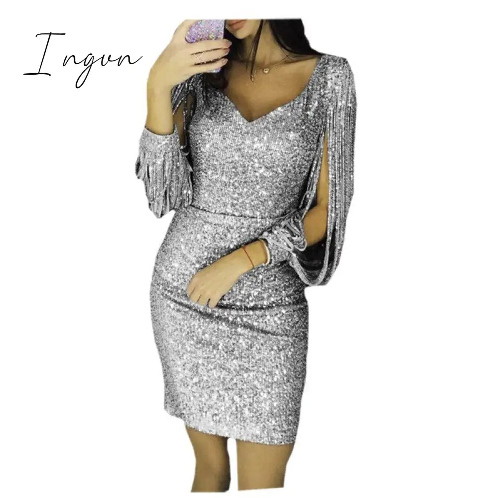 Ingvn - Spring Autumn Solid Women's Tunic Lady Evening Party Dresses Off Shoulder High Waist Long Dress Elegant Sexy Club Vestidos