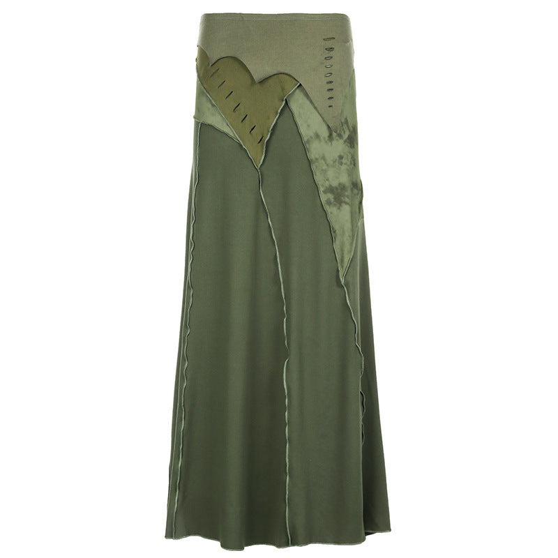 Green Field Mist Retro Lace Skirt Women's Antique Mori Niche Dipping Zipper Design A- Length Skirt Summer