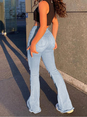 Ingvn  Blue Ripped Jeans for Women  High Waisted Elastic Vintage Streetwear y2k Wide Leg Jean Pants Flared Korean Style