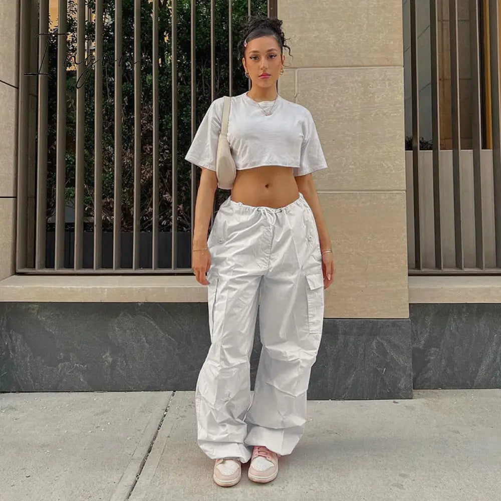 Ingvn - Y2K Clothing Oversized Plus Size Low Waist Parachute Loose Baggy Sweatpants Trousers Women Jogger Cargo Pants Streetwear Outfits