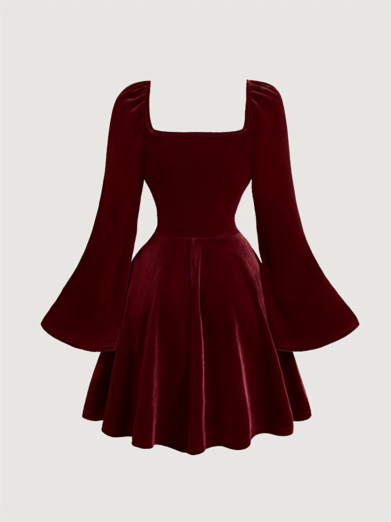 Velvet Elegant V-Neck Long Sleeve Dress - Pleated with Lace Detail, Perfect for Fall/Winter Parties & Banquets