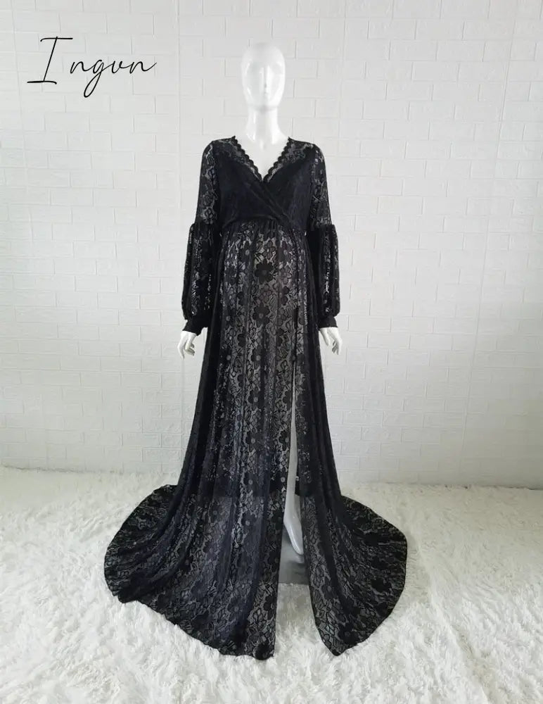 Ingvn - Boho Style Lace Maternity Dress For Photography Maternity Photography Outfit Maxi Gown Pregnancy Women Lace Long Dress