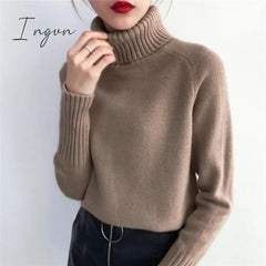 Ingvn - Cashmere Knitted Sweater Women Autumn Winter Korean Turtleneck Long Sleeve Pullover Female Jumper Green Knitwear