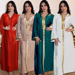 Muslim Abaya Dress for Women Fall  Champagne Moroccan Kaftan Hooded Robe Turkish Islamic Jalabiya