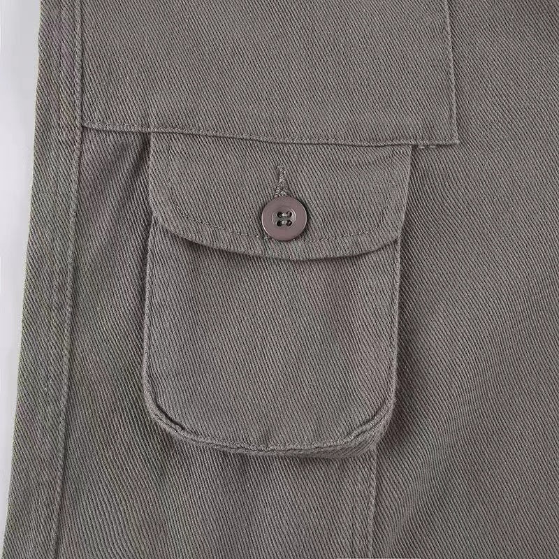 Voguable  Fashion American Trousers High Street Retro Gray Cargo Pants  Woman Sexy Low Waist Baggy Pants Casual Trousers Streetwear