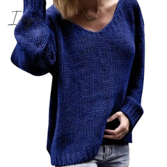 Ingvn - 2023 Casual Women Loose Solid Color Knitted Sweater V Neck Long Sleeve Top Women Clothing Pull Femme