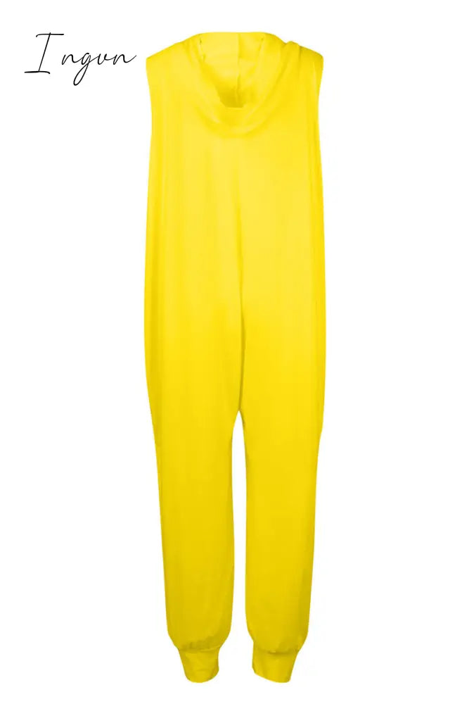 Ingvn - Casual Solid Buckle Hooded Collar Loose Jumpsuits(10 Colors)
