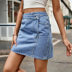 Ingvn - Asymmetrical Denim Mini Skirt