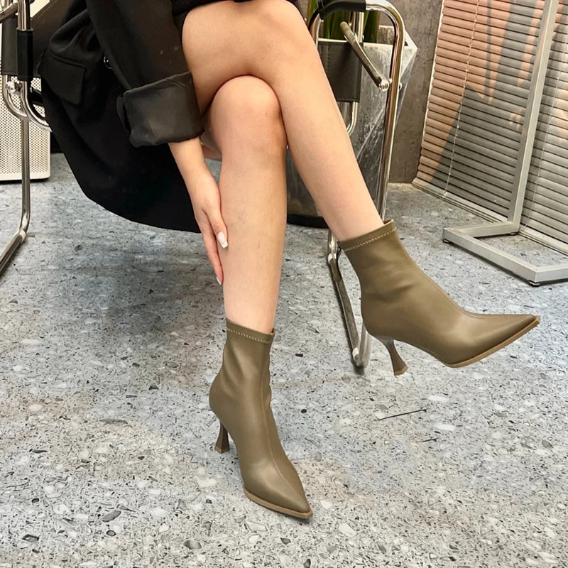 Ingvn  Autumn Pointed Toe Women Ankle Boots Fashion Elegant Dancing Party Prom Shoes High Heel Women's Modern Short Booties