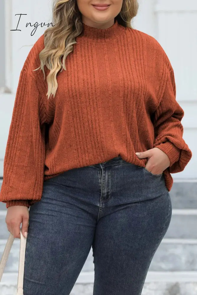 Ingvn - Casual Solid Basic Turtleneck Plus Size Tops