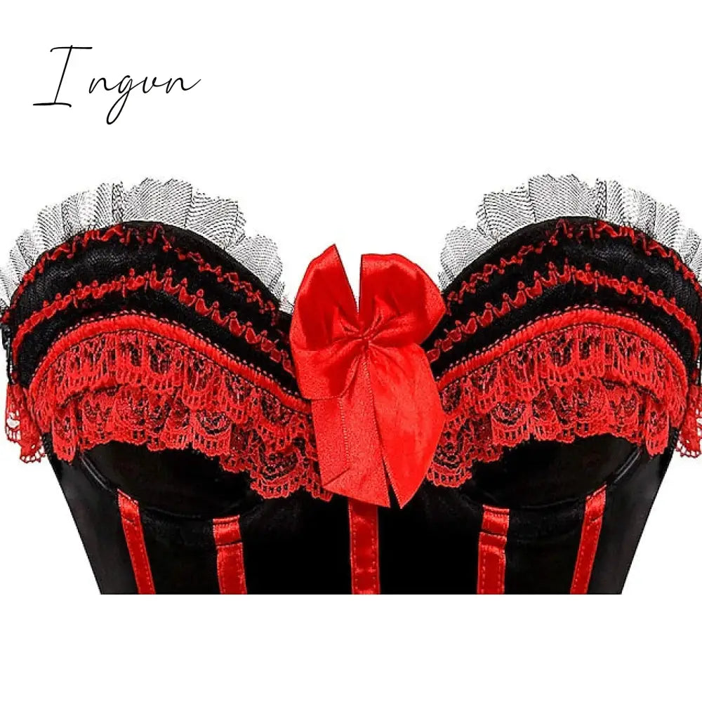 Ingvn - Women's Plus Size Corsets Halloween Country Bavarian Overbust Corset Corset Dresses Classic Retro Tummy Control Lace Stripe Waves Lace Up Nylon Polyester / Cotton Christmas Wedding Party / Bow