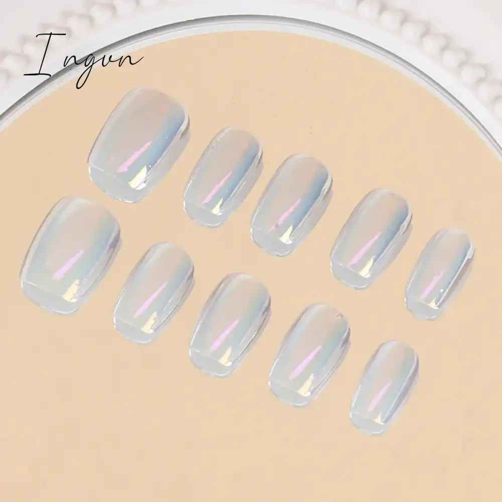 24pcs Luxurious Glossy Oval Purple Glitter Nails Press-On False Nails Set Cat Eye Stick on Nails with Sky Design for Women/Girls