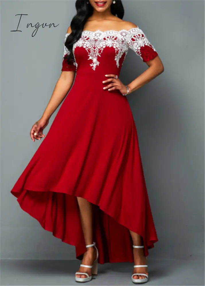 Ingvn - Plus size 5xl one-shoulder lace lace irregular dress female slim backless dress sexy elegant Ol party dress casual summer dress