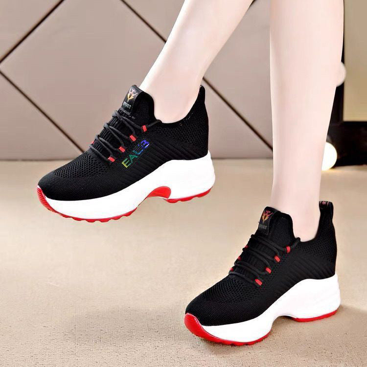 women's sports shoes women's spring fly-woven thick-soled casual shoes