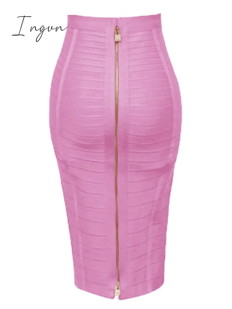 Ingvn - 16 Colors XL XXL Sexy Solid Zipper Orange Blue Black Red White Pink Bandage Skirt Women Elastic Bodycon Summer Pencil Skirt 58cm