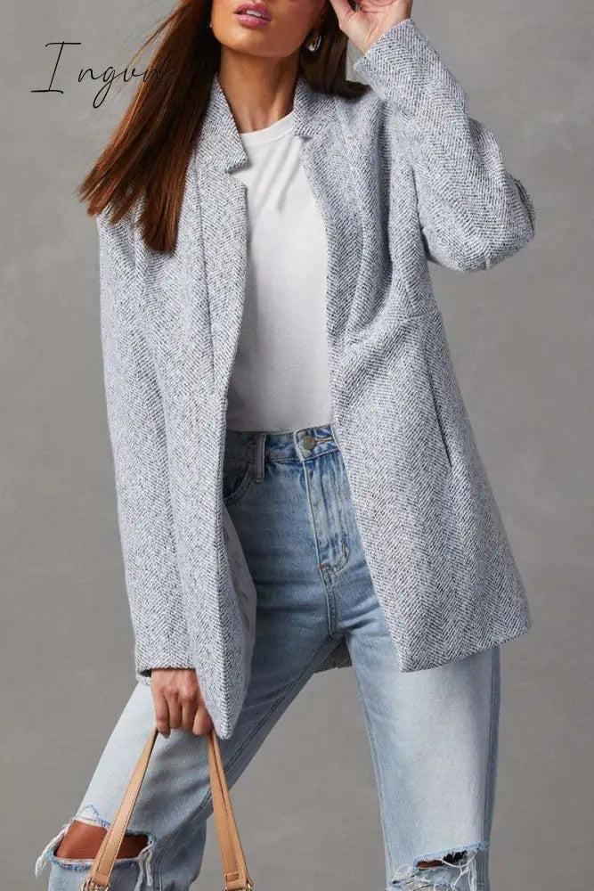 Ingvn - Casual Simplicity Solid Pocket V Neck Outerwear