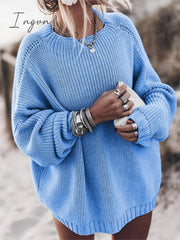 Ingvn - plus size oversized sweater fall sweater for women Solid pink blue khaki purple pullover Long sleeve loose knitted sweater