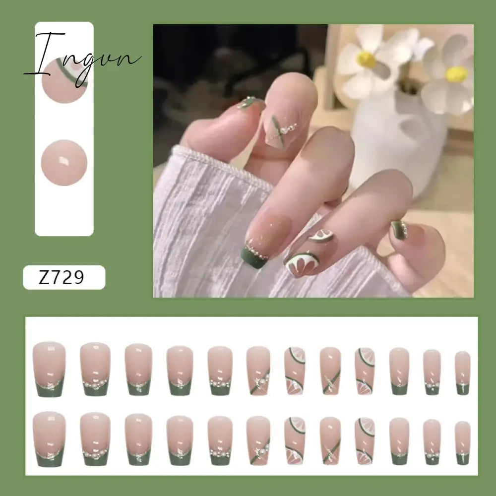 24pcs/Box Gradient Nail Art Patches False Nails Short Square Nail Blue Starry Glitter Teardrop Diamond Fake Nail Tips