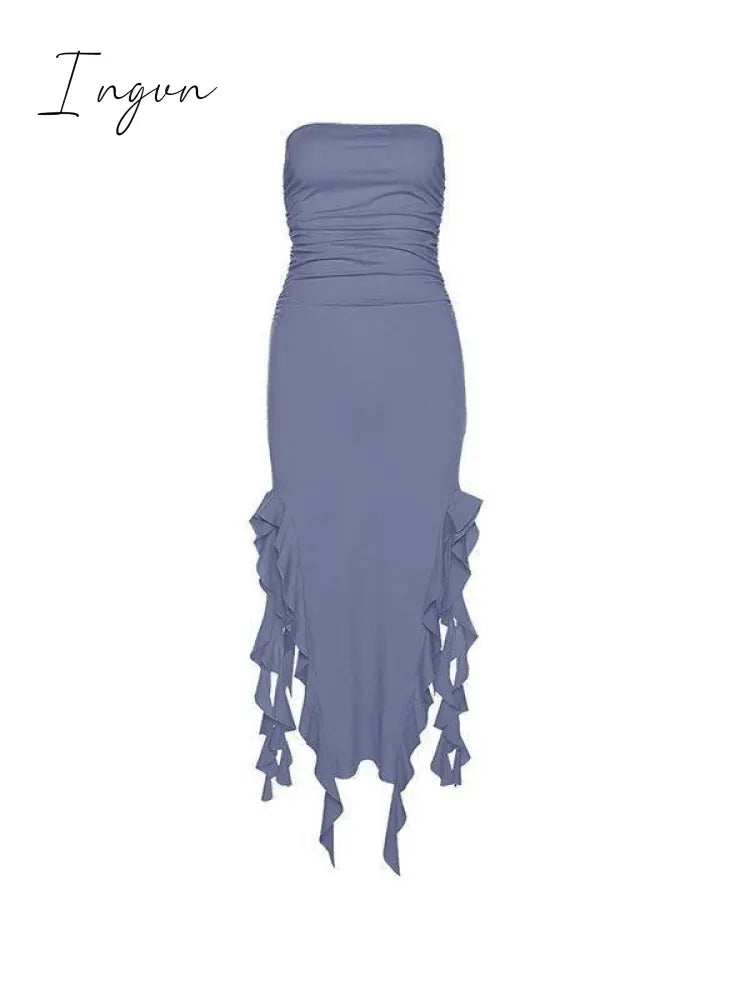 Ingvn - Irregular Ruffle Bandeau Maxi Dress