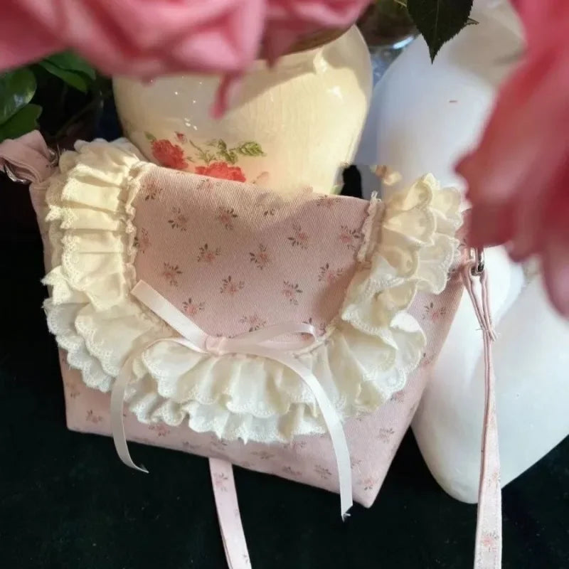 Ingvn  Sweet Cute Shoulder Bag for Women Canvas Flowers Elegant Fashion Crossbody Bag Small Casual Vintage Aesthetic New Handbag