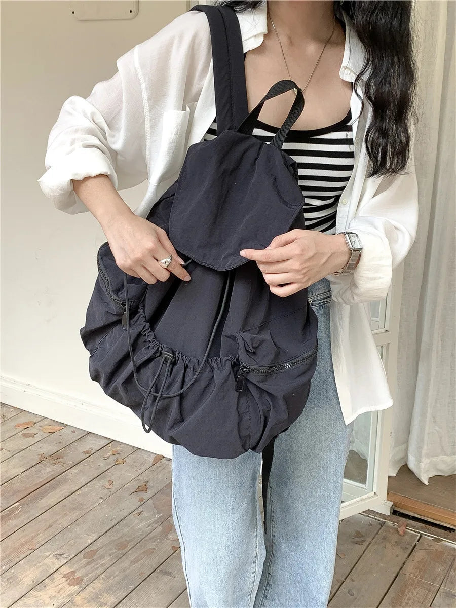 INGVN  New Backpack Fashion Casual Nylon Cloth Shoulder Bags For Women Light Large Capacity School Bag Designer Luxury Solid Color